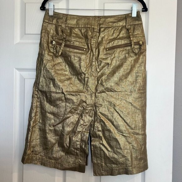 GIZIA Designer Linen Metallic Bronze Mini Skirt Size 4 - Picture 2 of 6